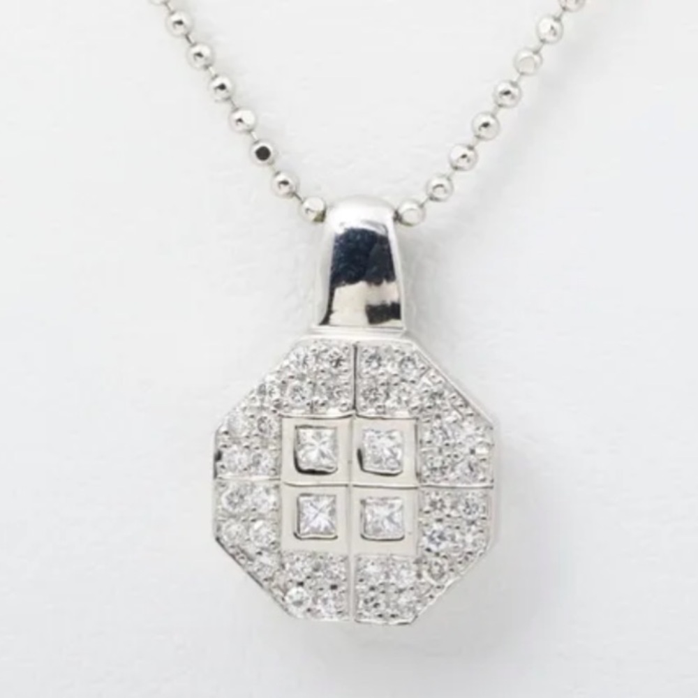 Celine 850/900 Platinum w/ Diamond Pendant Necklace, Ruby Stone Back of Pendant